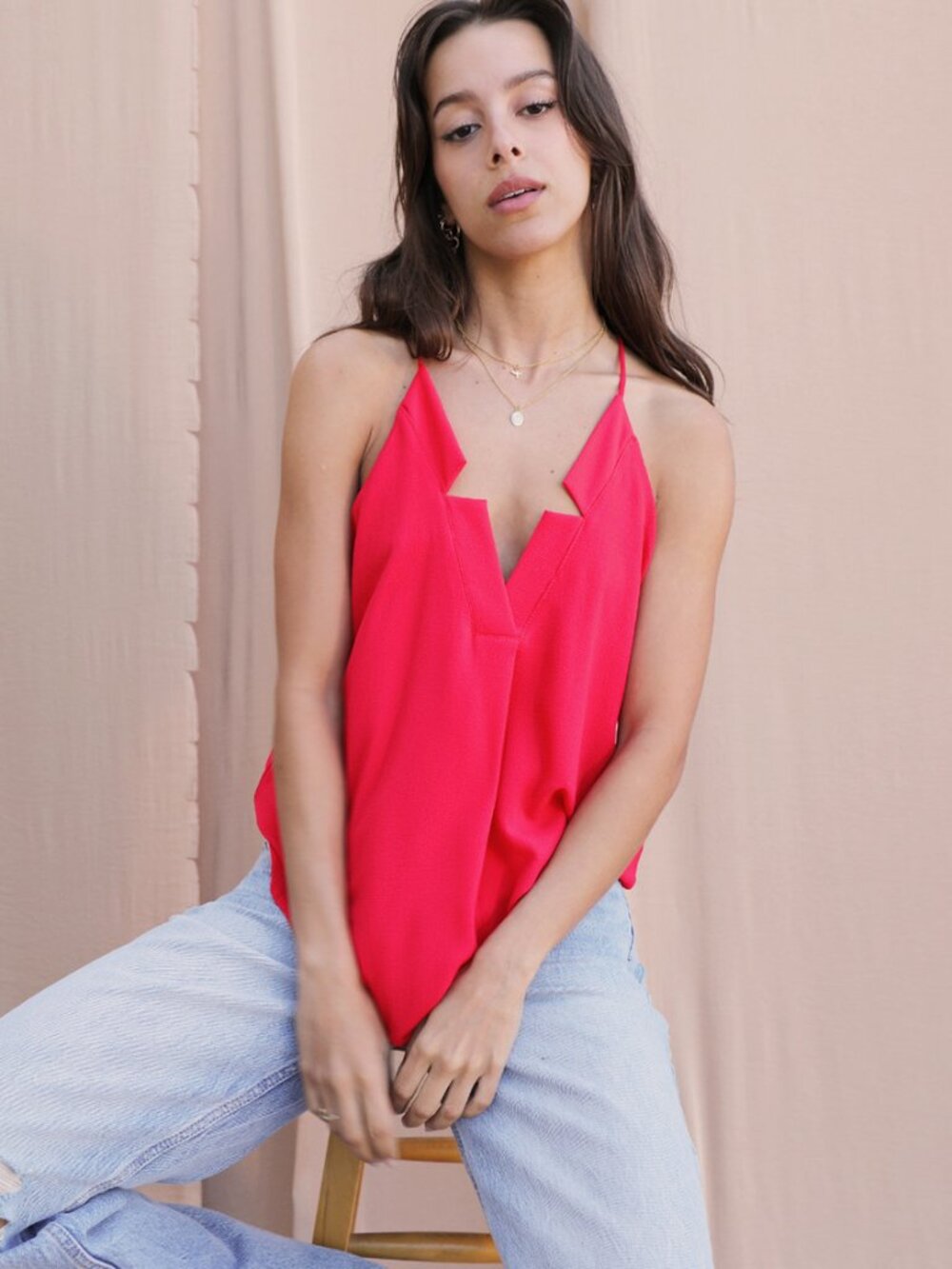 TYCHE Textured Solid Double Notched Cami Top
